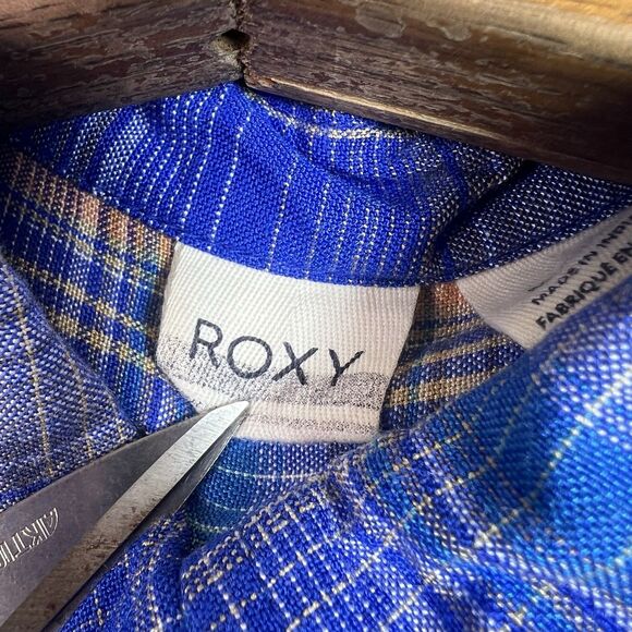 Roxy Womens Blue Orange Flannel Shirt Plaid Long Sleeve Button Up Viscose Size M - Picture 7 of 12